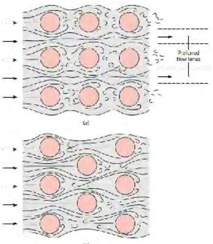 Gambar 2.7 Kondisi aliran pada susunan (a) Aligned dan (b) 