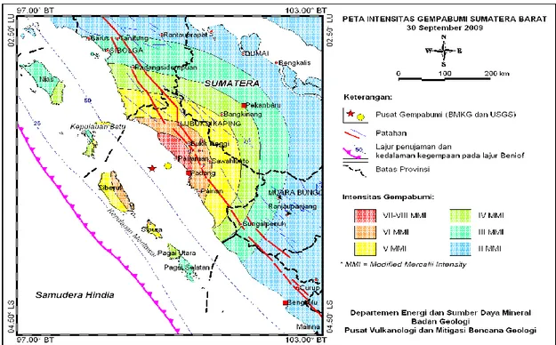 Gambar 1. Intensitas Gempa Bumi di Sumatera Barat, 30 September 2009 