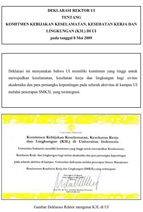 Gambar Deklarasi Rektor mengenai K3L di UI 