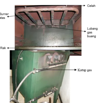 Gambar 2. Burner atas, lubang gas buang dan ruang panggang. 