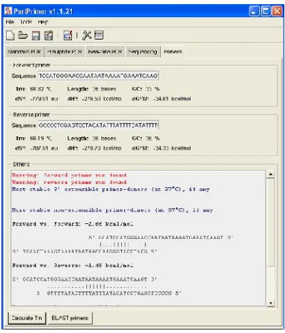 Gambar 6.  Karakteristisk primer forward F3x-Nco dan Reverse R3x-Xho dilihat menggunakansoftware PerlPrimer v1.1.21.