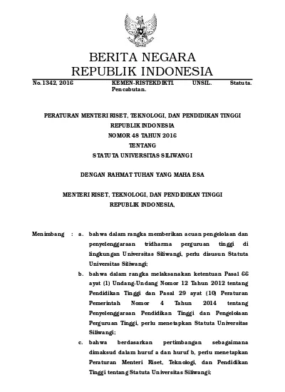 Peraturan Perundangan Tentang Statuta Dan OTK Perguruan Tinggi ...