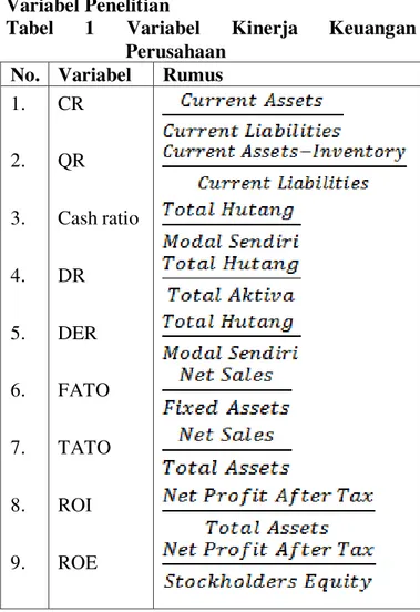 Tabel  1  Variabel  Kinerja  Keuangan  Perusahaan 