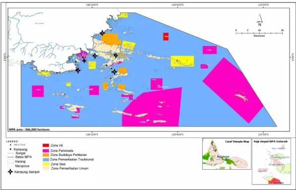Gambar 1 Lokasi penelitian di kawasan konservasi perairan daerah  Pulau Misool  dari  beberapa  perguruan  tinggi  di  Indonesia