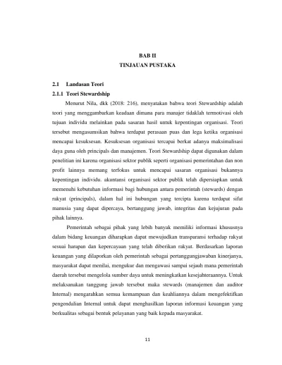 BAB II TINJAUAN PUSTAKA 2.1 Landasan Teori 2.1.1 Teori Stewardship