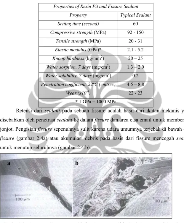 Tabel 2. 2. Sifat – sifat Resin Pit dan Fissure Sealant 