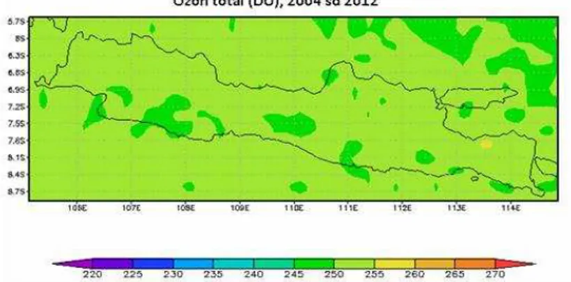 Gambar 1.  Variasi  spasial  ozon total Pulau Jawa rata-rata  tahun 