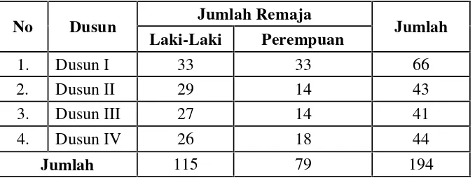 Tabel 3. Data Jumlah Remaja di Desa Labuhan Ratu Pasar Tahun 2010.