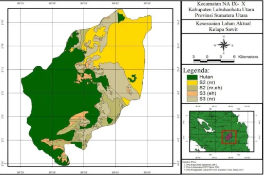 Gambar 3. Peta kesesuaian lahan potensial tanaman kelapa sawit di Kecamatan NA IX – X