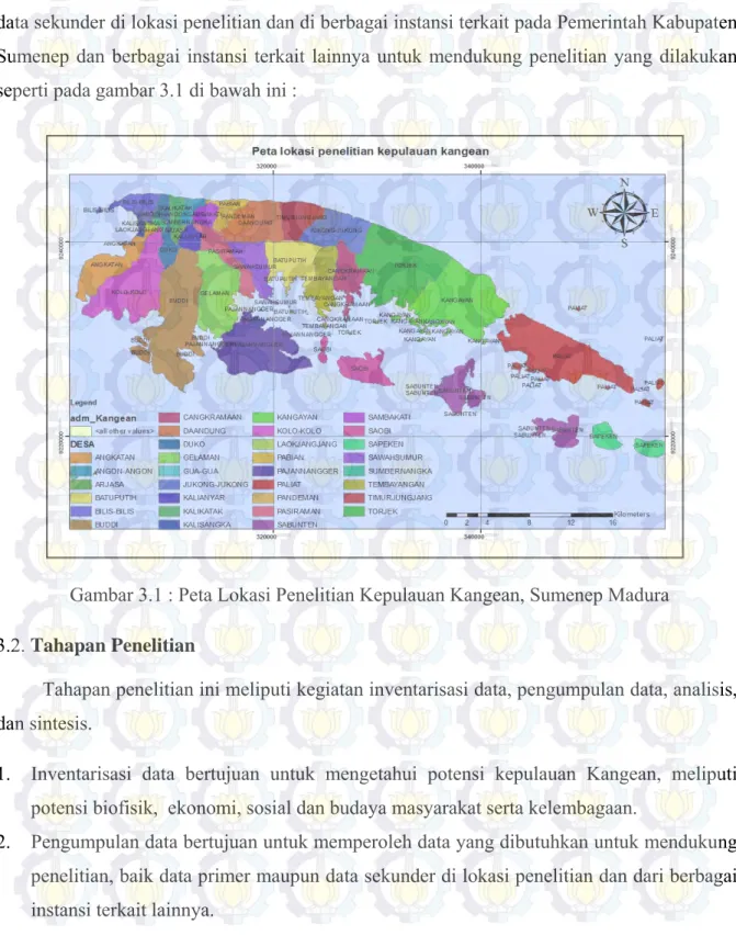 Gambar 3.1 : Peta Lokasi Penelitian Kepulauan Kangean, Sumenep Madura  3.2. Tahapan Penelitian 