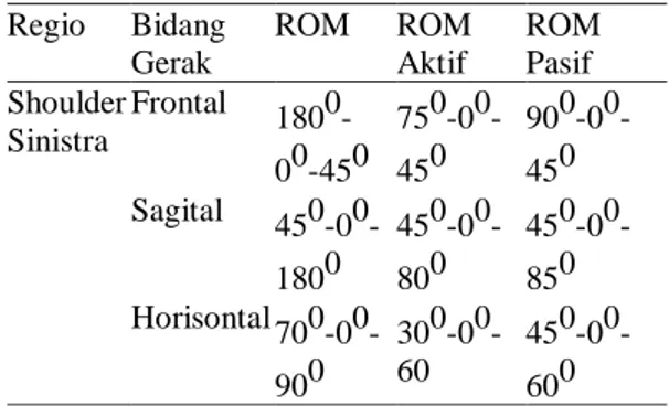 Tabel 3 Pemeriksaan ROM Shoulder Sinistra 