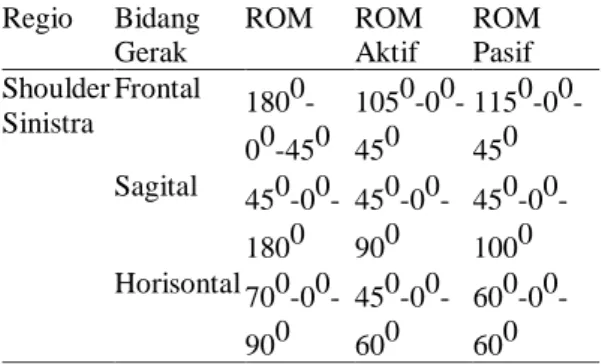 Tabel 7. Pemeriksaan ROM Shoulder Sinistra 
