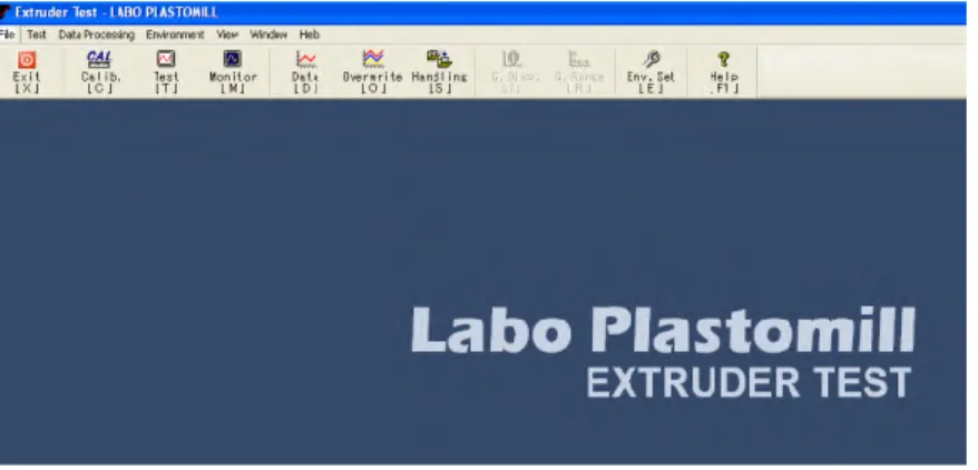 Gambar 4.2 Tampilan awal Toolbar Software Labo Plastomill  5.  Setting  temperatur  ke  empat  part  menjadi  185˚C  untuk 
