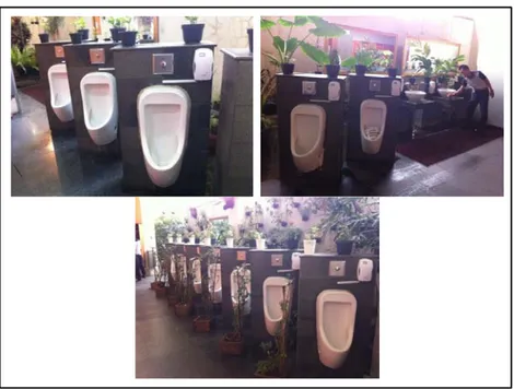 Gambar 1. Dari atas kiri: area urinoir toilet pria lantai 1, lantai 2, lantai 3  Sumber: Dokumentasi Penulis (2018) 