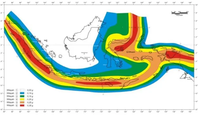 Gambar 2. Wilayah Gempa Indonesia dengan percepatan puncak batuan dasar dengan perioda ulang 500 tahun 