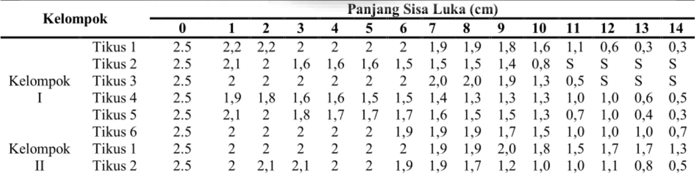 Tabel 1. Pengukuran Panjang Luka Tikus 