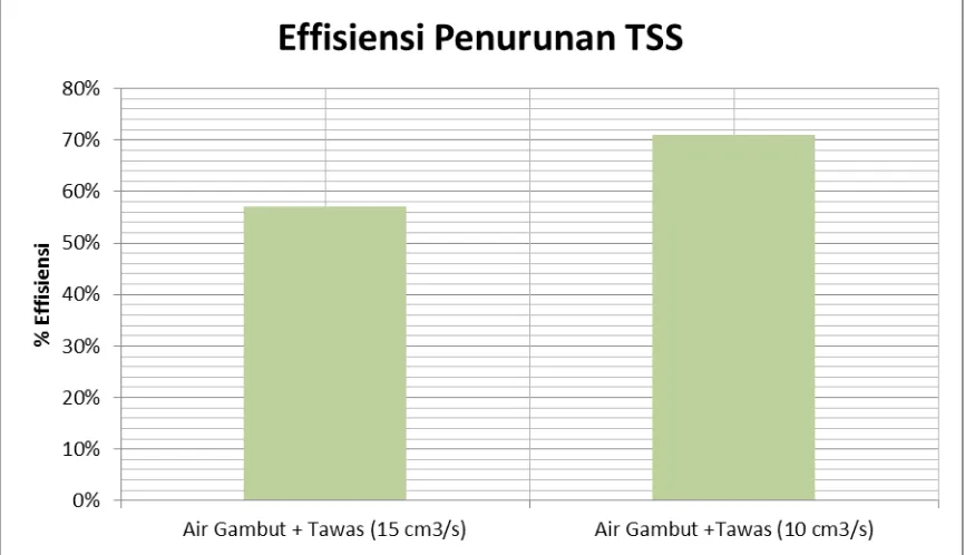 Gambar 4.2. Grafik Effisiensi Kadar TSS Setelah Penambahan TawasGambar  4.2  menunjukkan  besarnya  effisiensi  penurunan  kadar  TSS.