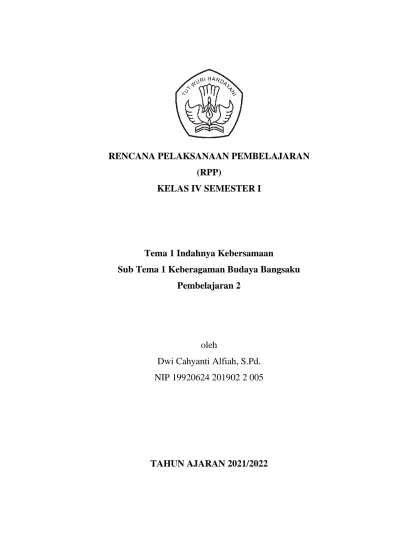 RENCANA PELAKSANAAN PEMBELAJARAN (RPP) KELAS IV SEMESTER I. Tema 1 ...