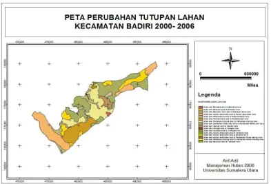 Gambar 6. Perubahan Tutupan Lahan Kecamatan Badiri periode 2000 – 2006 