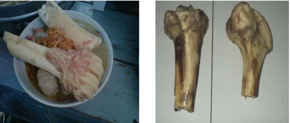 Gambar 1. a) Bakso balungan b) Limbah tulang sapi bakso balungan 