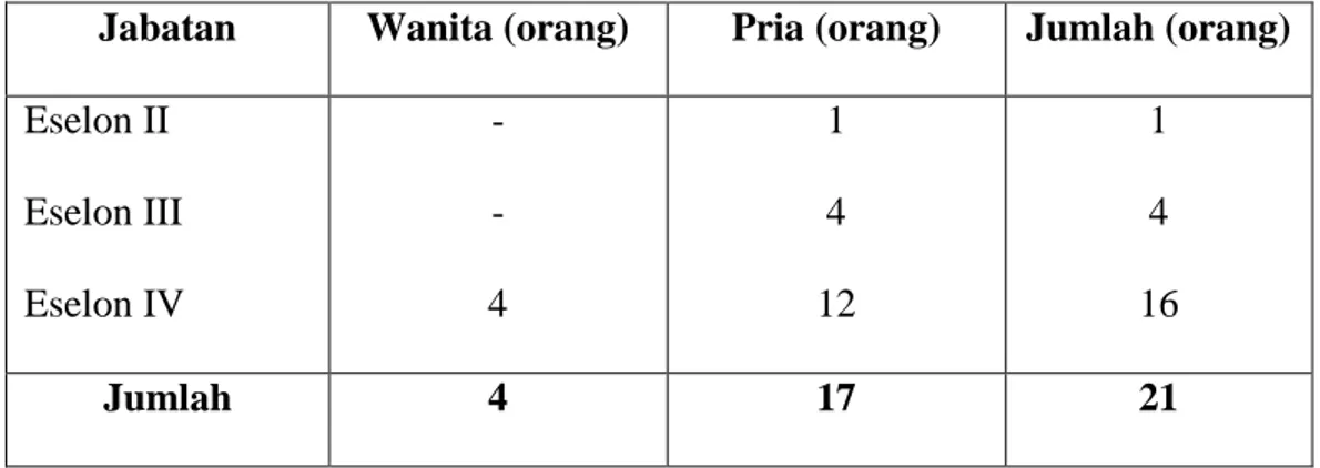 Tabel 4.1.   Perbandingan  Komposisi  Wanita  dan  Pria  yang  Menduduki  Jabatan  Struktural  di  kantor  Dinas  Pendidikan  Kabupaten  Rokan Hilir 