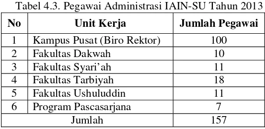 Tabel 4.3. Pegawai Administrasi IAIN-SU Tahun 2013