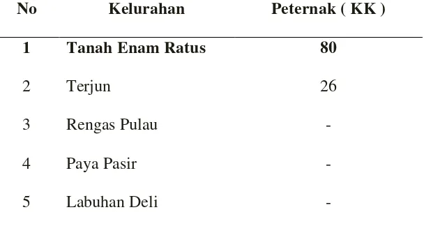 Tabel 2. Jumlah Peternak Kambing Per Kelurahan di Kecamatan Medan   Marelan (Tahun 2012) 