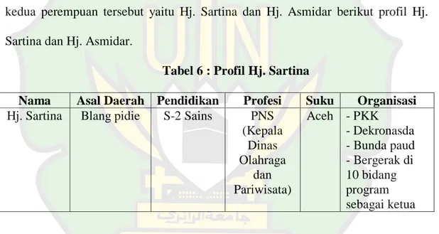Tabel 6 : Profil Hj. Sartina 