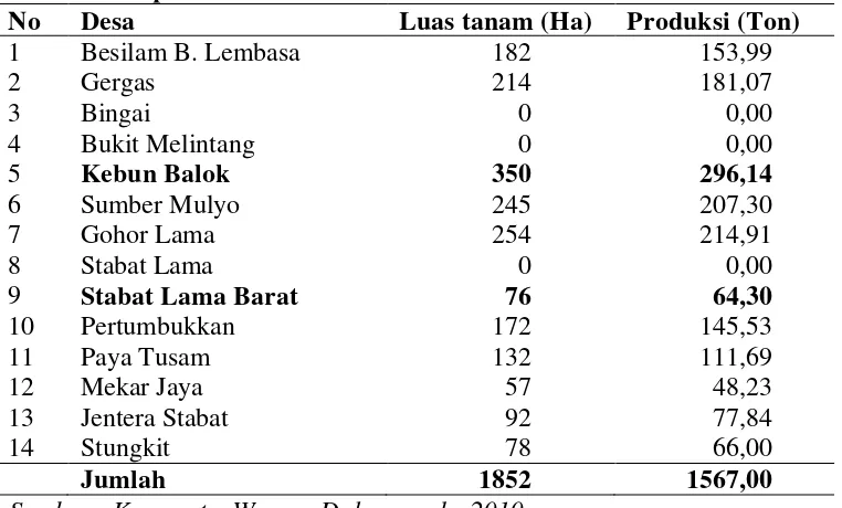 Tabel 3. Luas Tanam dan Produksi Karet Rakyat per Desa di Kecamatan Wampu Tahun 2009 