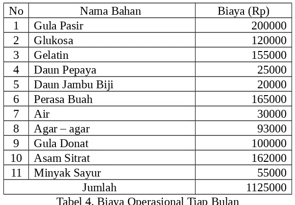 Tabel 4. Biaya Operasional Tiap Bulan
