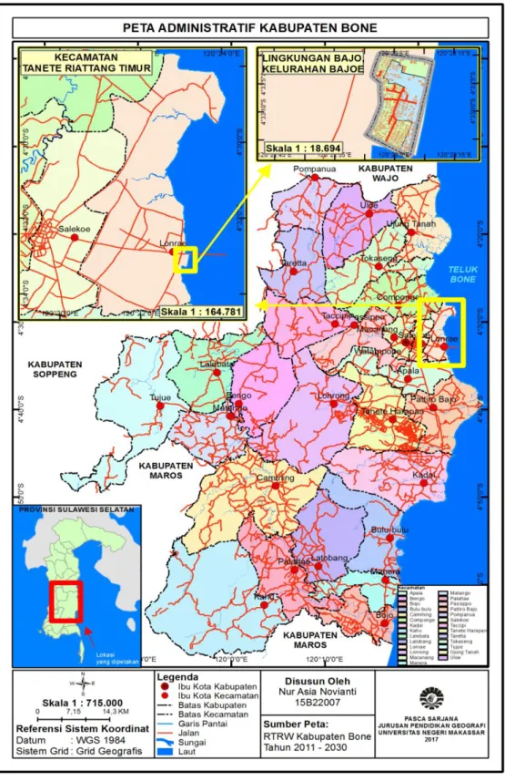 Gambar 4.1: Peta administratif Kabupaten Bone  b. Kondisi Topografi dan Iklim 