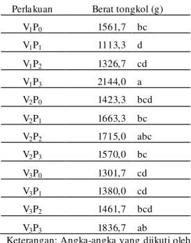 Tabel  8.  Rata-rata  berat  tongkol  jagung  per  plot  akibat  perlakuan  beberapa  varietas  dan  akibat  pemberian   pupuk organik 