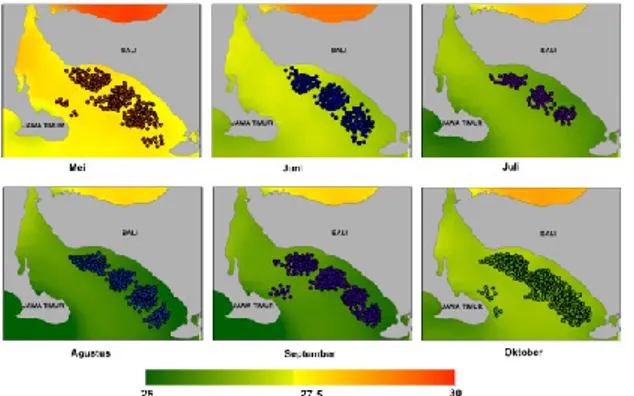 Gambar  8.  Peta  SPL  dan  DPI  Perairan  Selat  Bali  pada Musim Timur 