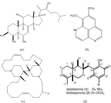 Gambar 1. Senyawa-senyawa bioaktif yang telah berhasil diisolasi dari sponga(a). Agosterol, (b)