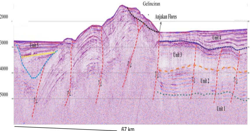 Gambar 8.  Interpretasi Seismik Lintasan  FLRS-1