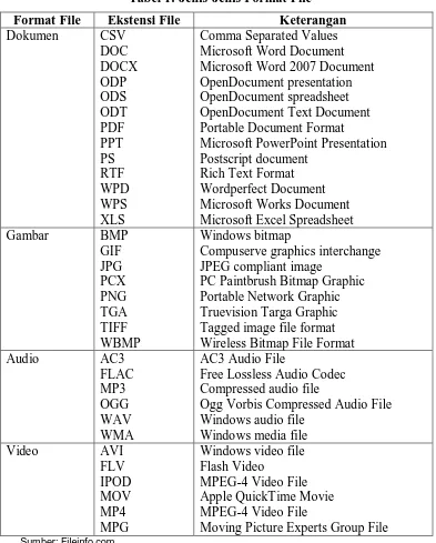 Tabel 1: Jenis-Jenis Format File 