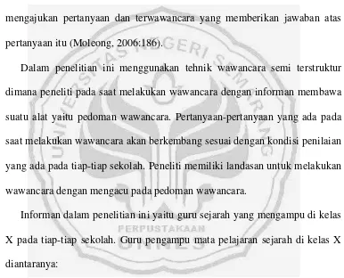 Tabel 1: Daftar Informan Guru pengampu mata pelajaran sejarah di kelas X 