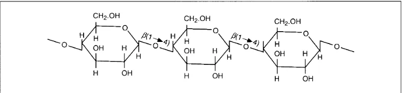 Gambar 1. Struktur selulosa dan ikatan β-1,4-glikosida pada selulosa (Yuliani dkk., 2005) 