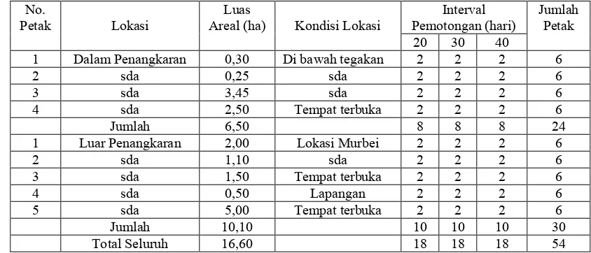 Tabel 4  Luas dan kondisi areal pengamatan produktivitas hijauan pakan rusa di HP Dramaga