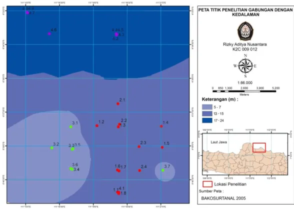 Gambar 5. Peta Kedalaman Daerah Penangkapan Ikan di Perairan Rembang 