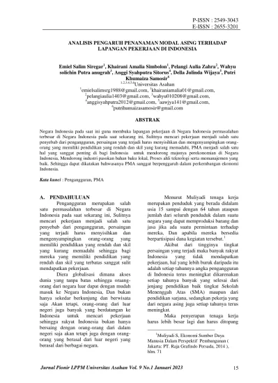 ANALISIS PENGARUH PENANAMAN MODAL ASING TERHADAP LAPANGAN PEKERJAAN DI ...