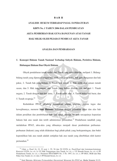 B A B II ANALISIS HUKUM TERHADAP PASAL 54 PERATURAN. KBPN No. 1 TAHUN ...