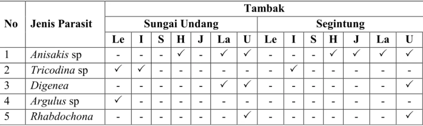 Tabel 1. Jenis  dan organ ikan bandeng (Chanos chanos) yang diserang parasit di tambak  tradisional  