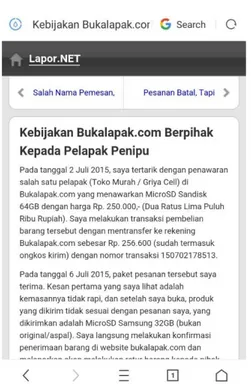 Gambar 2. Kebijakan Bukalapak.com Berpihak Kepada Pelapak Penipu  Sumber:  Rusli,  H.  (2015)  Kebijakan  Bukalapak.com  Berpihak  Kepada 