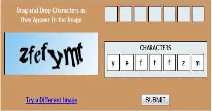 Gambar 2. DnD CAPTCHA draggable characters block and dropbox[4] 