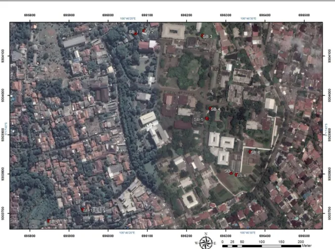 Gambar 1. Citra lokasi pengambilan sampel air-tanah di sekitar KNPJ (sumber citra: googlemaps)