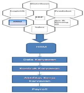 Gambar 1. Modul-modul umum yang ada Aplikasi ERP  yang terintegrasi dalam pusat database ERP 