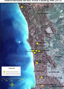 Gambar 2. Peta Persebaran Shelter Evakuasi Tsunami BPBD Kota Padang Mei 2012 