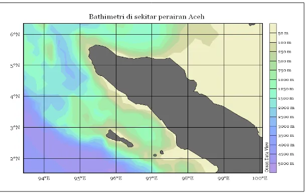 Gambar 9.  Gambaran umum batimetri di kawasan perairan Aceh 