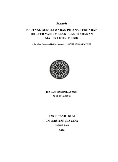 PERTANGGUNGJAWABAN PIDANA TERHADAP DOKTER YANG MELAKUKAN TINDAKAN ...